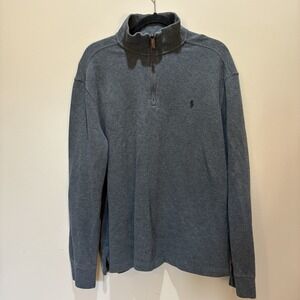 Polo Ralph Lauren Gray‎ Quarter Zip Pullover Sweatshirt Size XL Green Pony